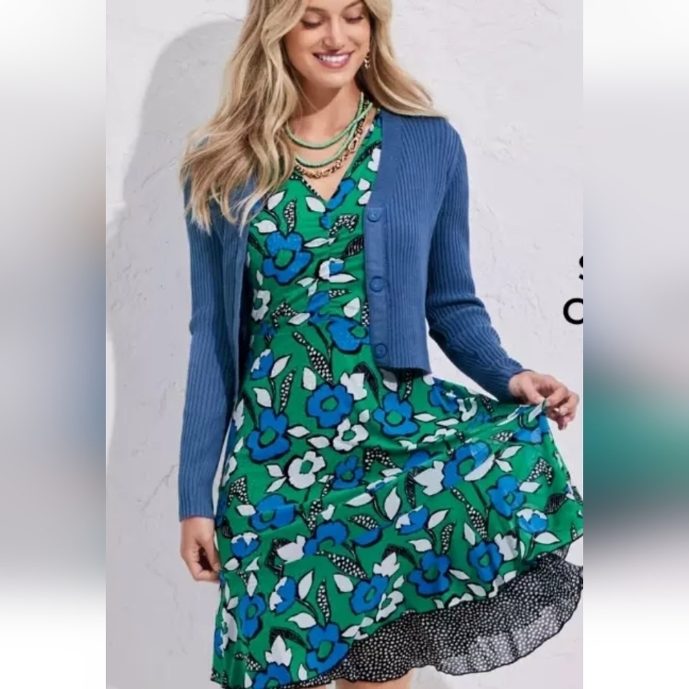 CABI Celebrate Dress in both blk/wht polkadot and Green/blue floral.Size S NWT